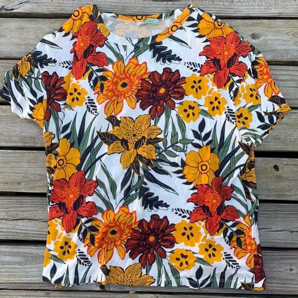 Zara Oversized Floral Printed T Shirt